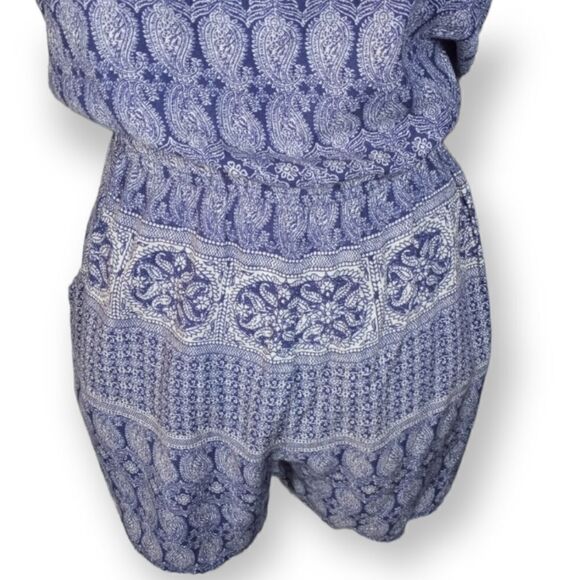TRIXXI BLUE & CREAM STRAPLESS ROMPER SZ.L EUC - Picture 4 of 8